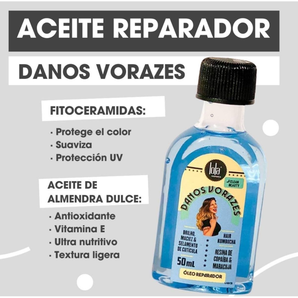 Óleo para el cabello Lola Cosmetics Danos Vorazes Reparador de uso diario en Bogotá Colombia. Compra en onlineshoppingcenterg con envío rápido y pago contra entrega.